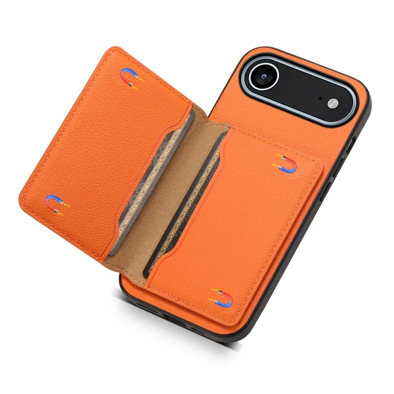 Für iPhone 17 Air Hülle mit Kartenfächern Ständer Kalbleder Optik Rückseite Handyhülle - Orange