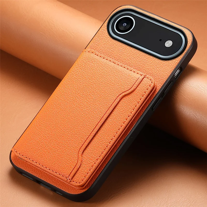 Für iPhone 17 Air Hülle mit Kartenfächern Ständer Kalbleder Optik Rückseite Handyhülle - Orange