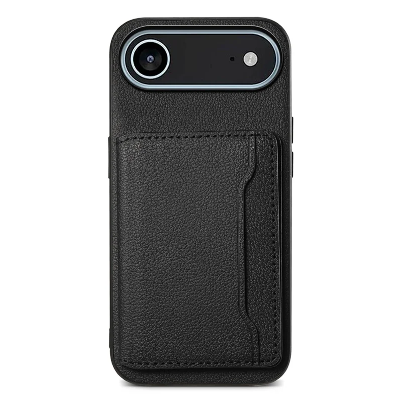 For iPhone Air Case with Card Slots Kickstand Calf Texture Leather Phone Back Cover - Black