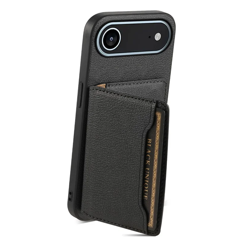 For iPhone Air Case with Card Slots Kickstand Calf Texture Leather Phone Back Cover - Black
