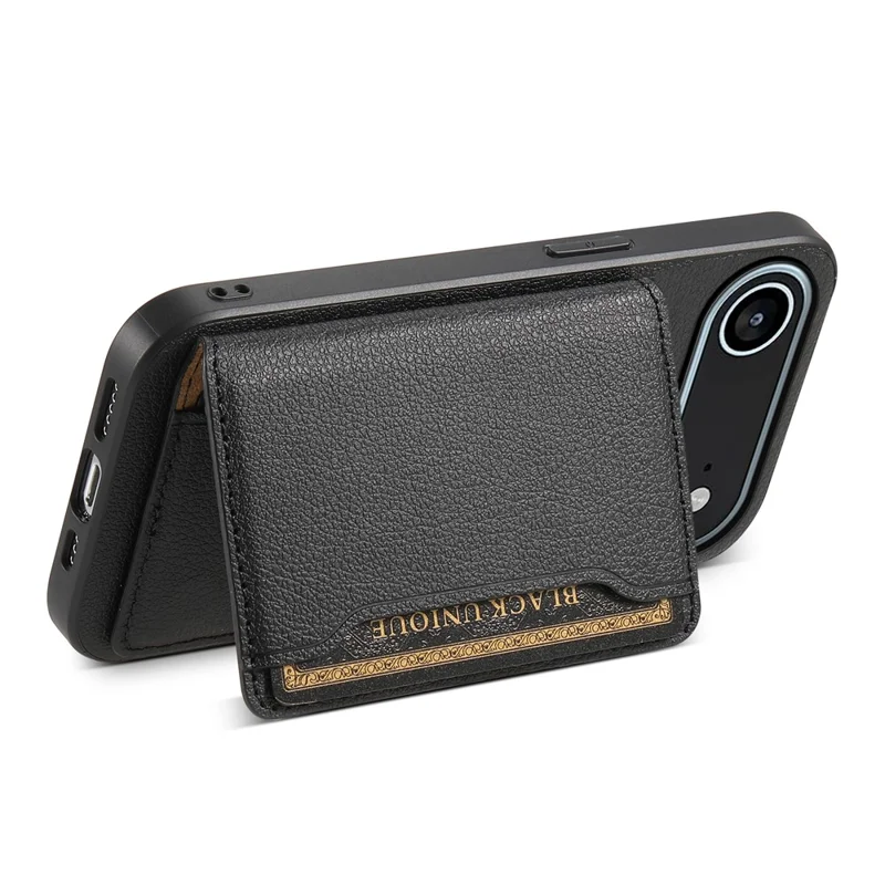 For iPhone Air Case with Card Slots Kickstand Calf Texture Leather Phone Back Cover - Black