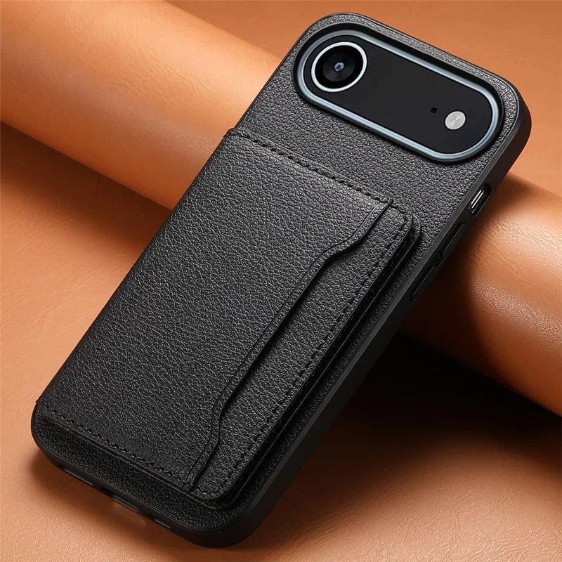 For iPhone Air Case with Card Slots Kickstand Calf Texture Leather Phone Back Cover - Black