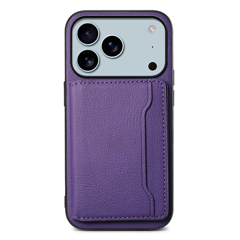 For iPhone 17 Pro Case with Card Slots Kickstand Calf Texture Leather Phone Back Cover - Purple