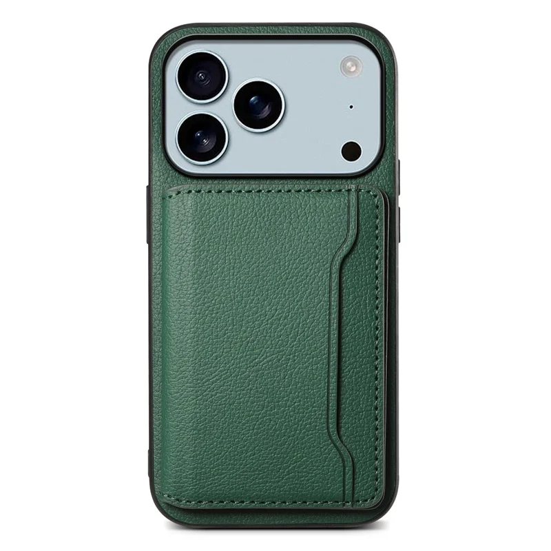 For iPhone 17 Pro Max Case with Card Slots Kickstand Calf Texture Leather Phone Back Cover - Green