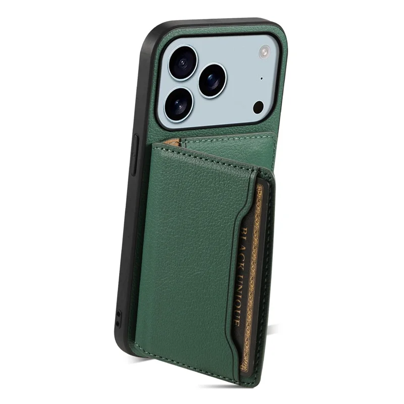 For iPhone 17 Pro Max Case with Card Slots Kickstand Calf Texture Leather Phone Back Cover - Green