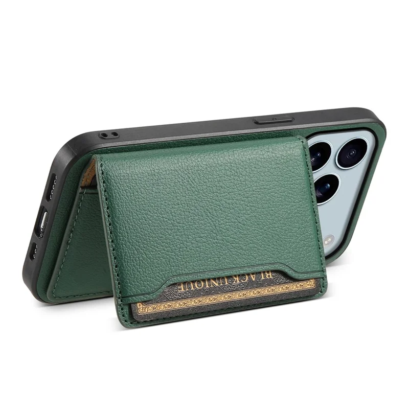 For iPhone 17 Pro Max Case with Card Slots Kickstand Calf Texture Leather Phone Back Cover - Green