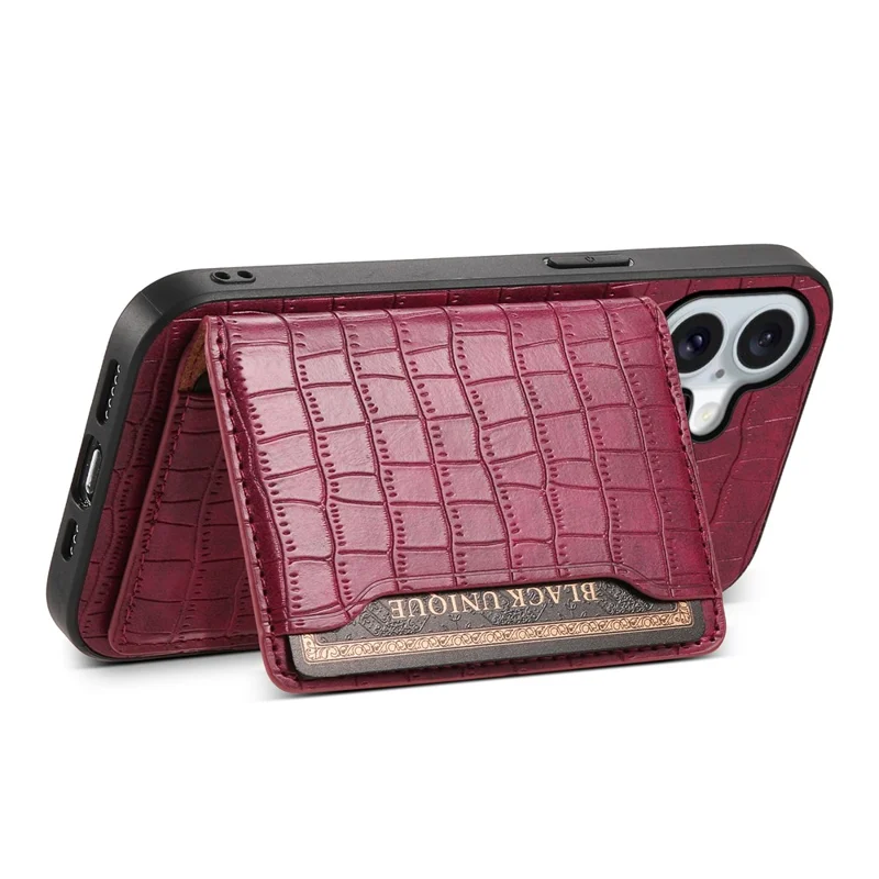 For iPhone 17 Case Card Holder Kickstand Crocodile Texture Leather Back Phone Cover - Red