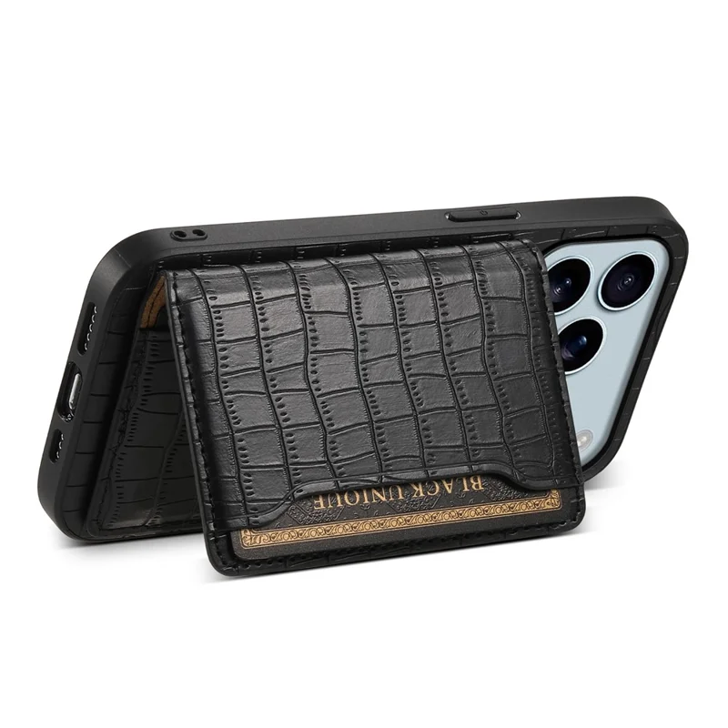 Voor iPhone 17 Pro Max hoesje met kaarthouder en standaard, lederen achterkant met krokodillenstructuur - Zwart