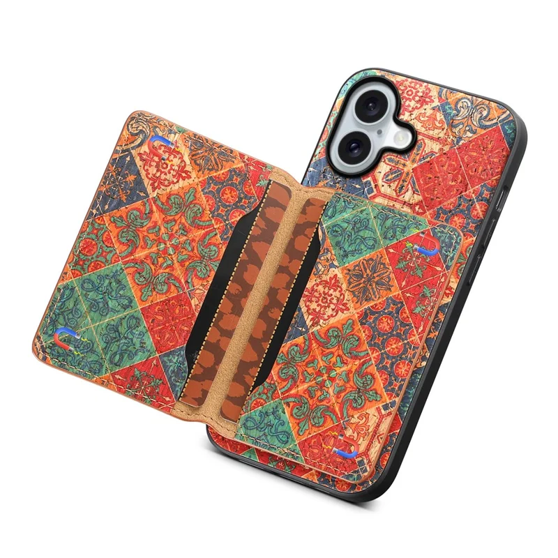 Für iPhone 17 Hülle Blumenmuster Leder + PC + TPU Schutzhülle mit Kartenhalter Ständer - Winter / Blau