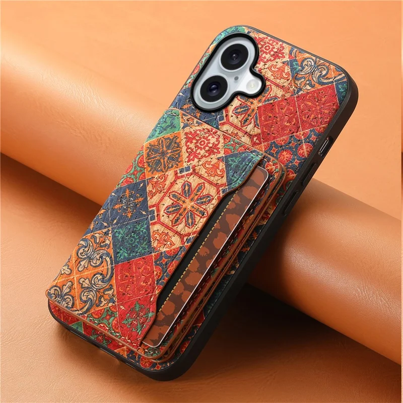 Für iPhone 17 Hülle Blumenmuster Leder + PC + TPU Schutzhülle mit Kartenhalter Ständer - Winter / Blau