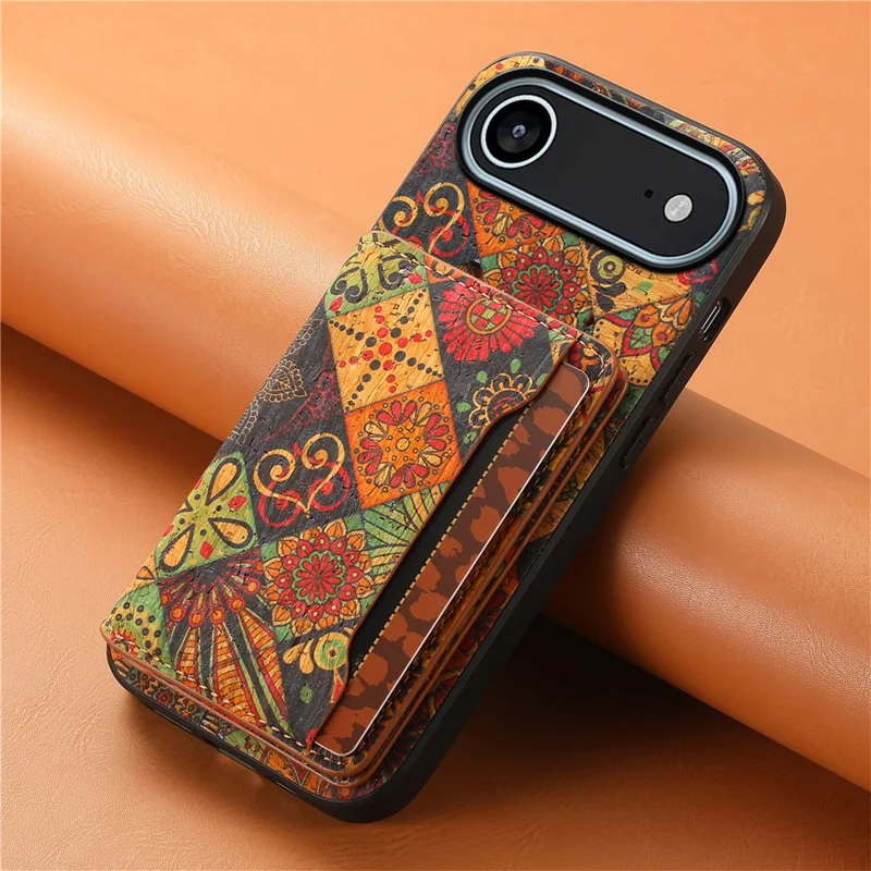 Para iPhone 17 Capa de Ar com Estampa Floral Couro + PC + TPU com Porta-cartões e Suporte - Outono / Amarelo