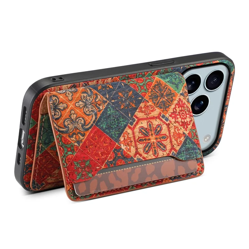 For iPhone 17 Pro Max Case Flower Print Leather + PC + TPU Cover with Card Holder Kickstand - Winter / Blue