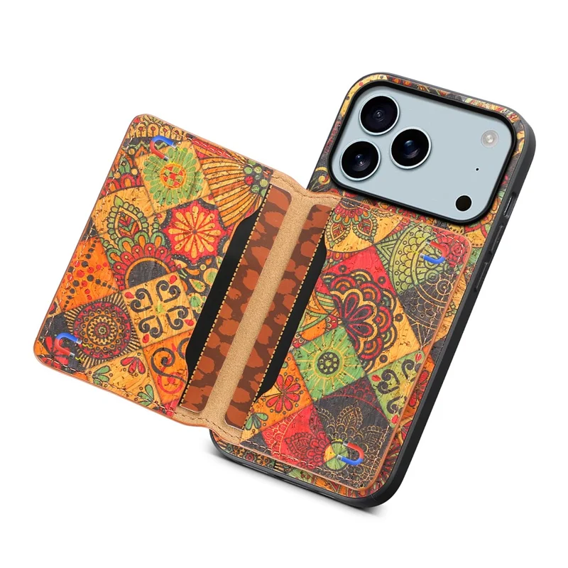 Étui pour iPhone 17 Pro Max Motif Floral en Cuir + PC + TPU avec Porte-Carte et Support - Automne / Jaune