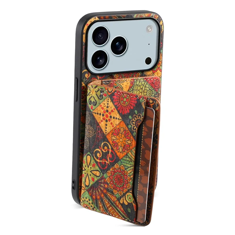 Étui pour iPhone 17 Pro Max Motif Floral en Cuir + PC + TPU avec Porte-Carte et Support - Automne / Jaune