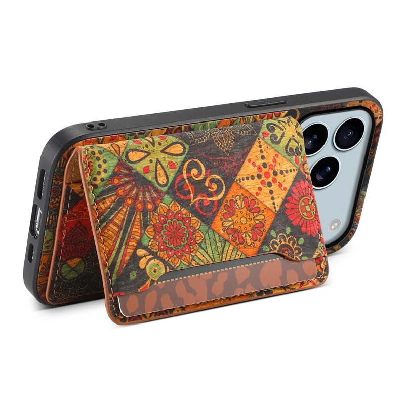 Étui pour iPhone 17 Pro Max Motif Floral en Cuir + PC + TPU avec Porte-Carte et Support - Automne / Jaune