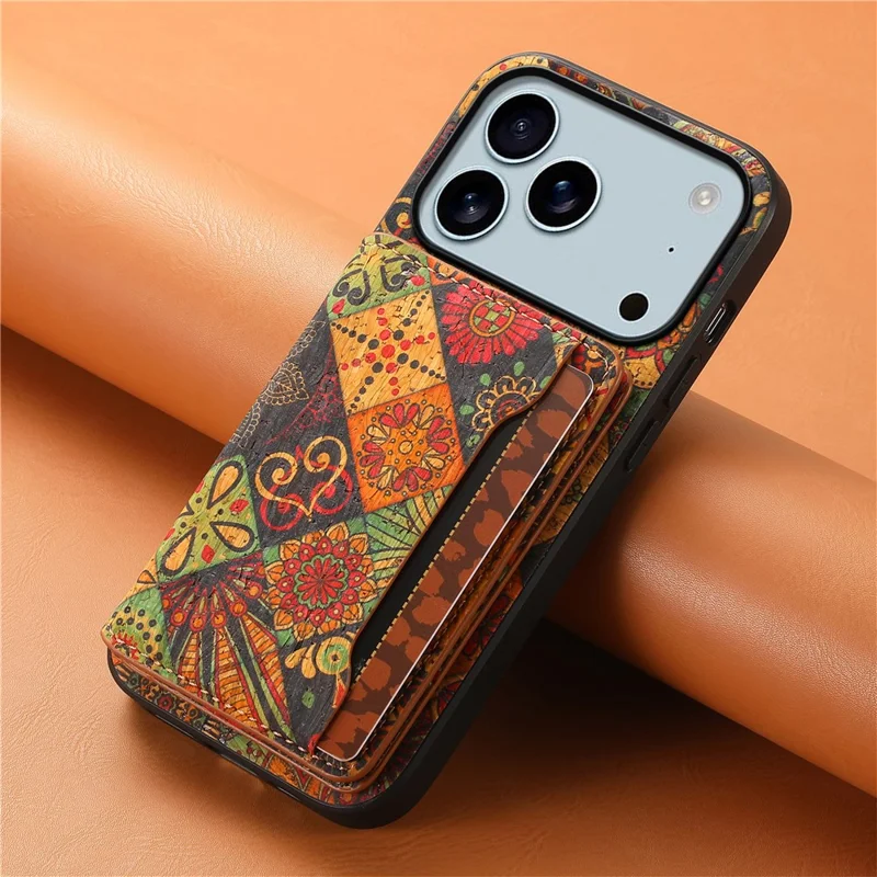 Étui pour iPhone 17 Pro Max Motif Floral en Cuir + PC + TPU avec Porte-Carte et Support - Automne / Jaune