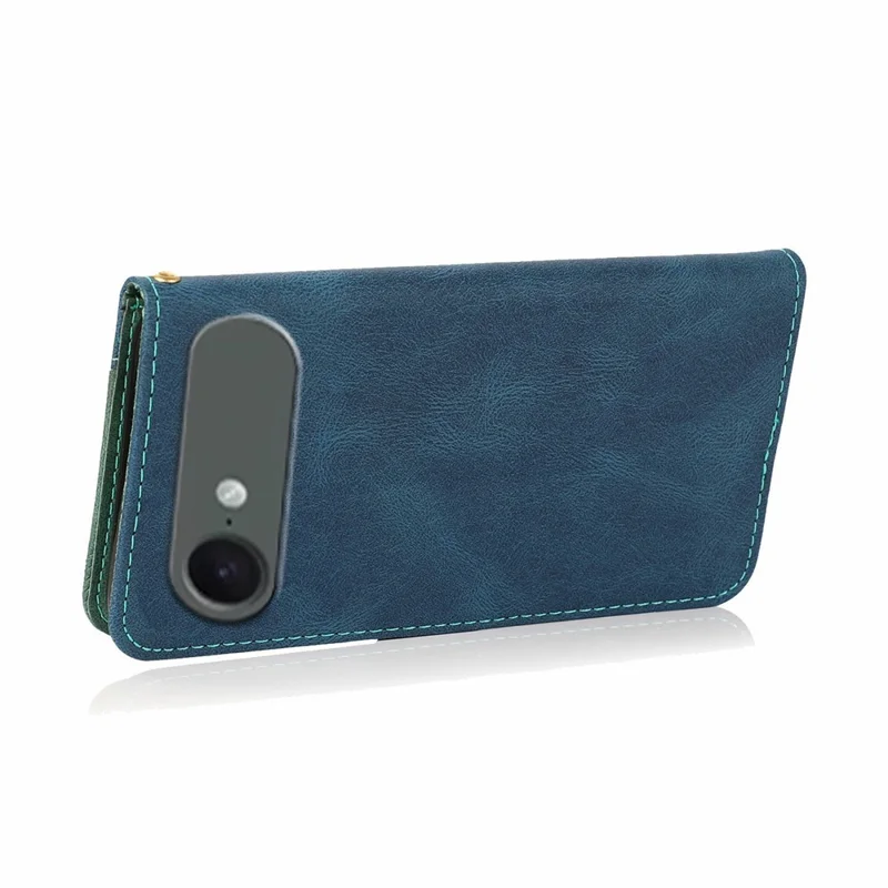 For iPhone Air Case Color Splicing Wallet Stand Leather Phone Cover with Wrist Strap - Blue / Green