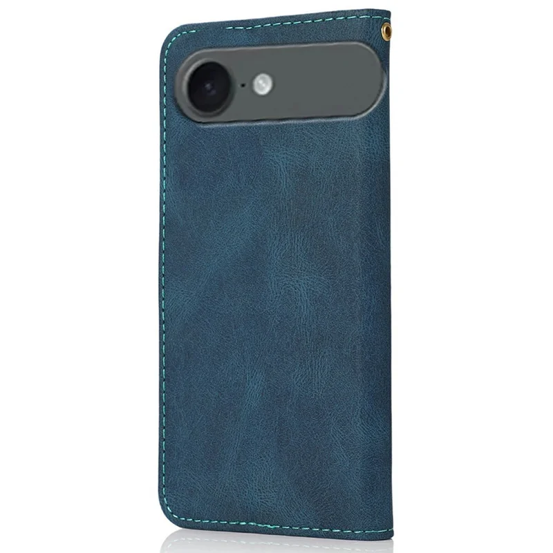 For iPhone Air Case Color Splicing Wallet Stand Leather Phone Cover with Wrist Strap - Blue / Green