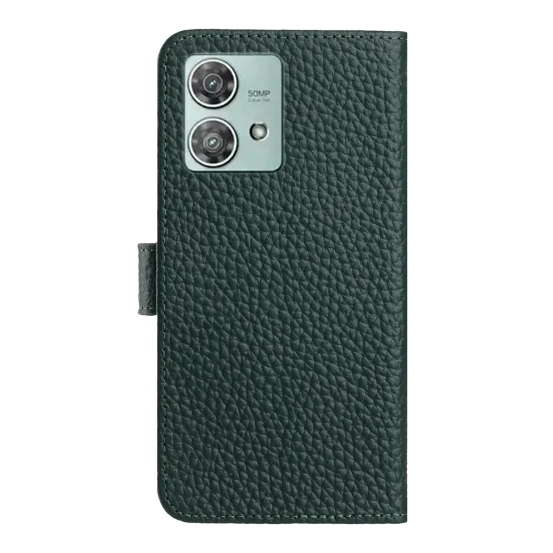 Для Motorola Edge 40 Neo 5G Чехол-бумажник Подставка Текстура личи Натуральная кожа коровы Флип-чехол для телефона - Зеленый