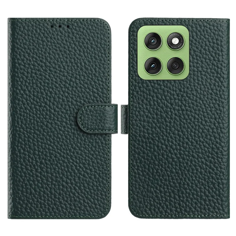 Cover a portafoglio per Motorola Edge 60 Pro 5G con supporto, in vera pelle di mucca con texture Litchi - Verde