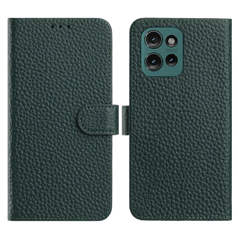 Capa para Motorola Moto G 5G (2025) Carteira com Suporte Textura de Couro de Vaca Genuíno Flip - Verde