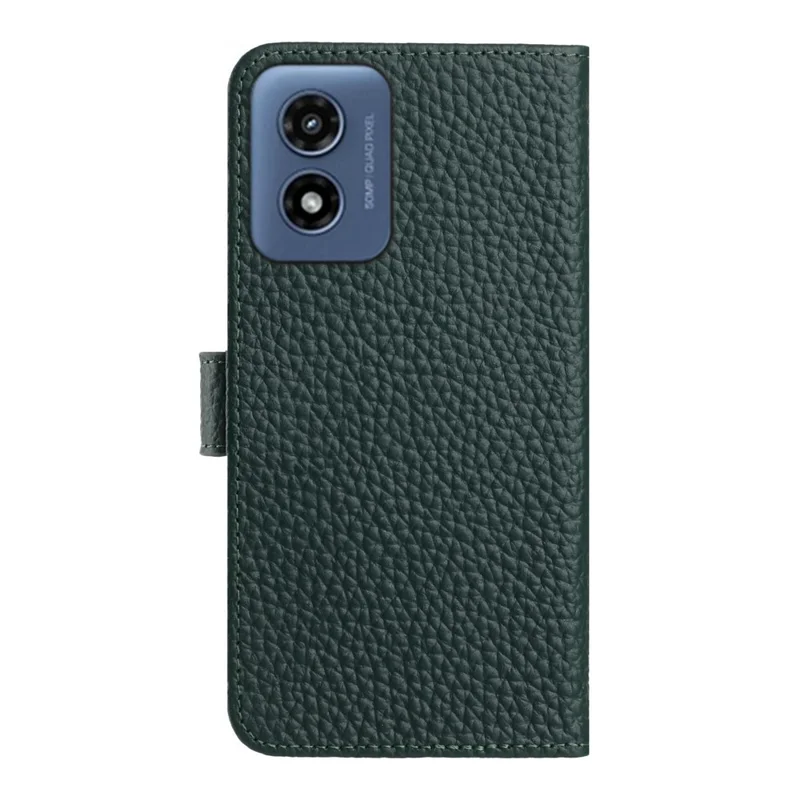 Cover a portafoglio per Motorola Moto G 5G (2024) / G Play 5G (2024) con supporto, texture Litchi, in vera pelle di mucca - Verde