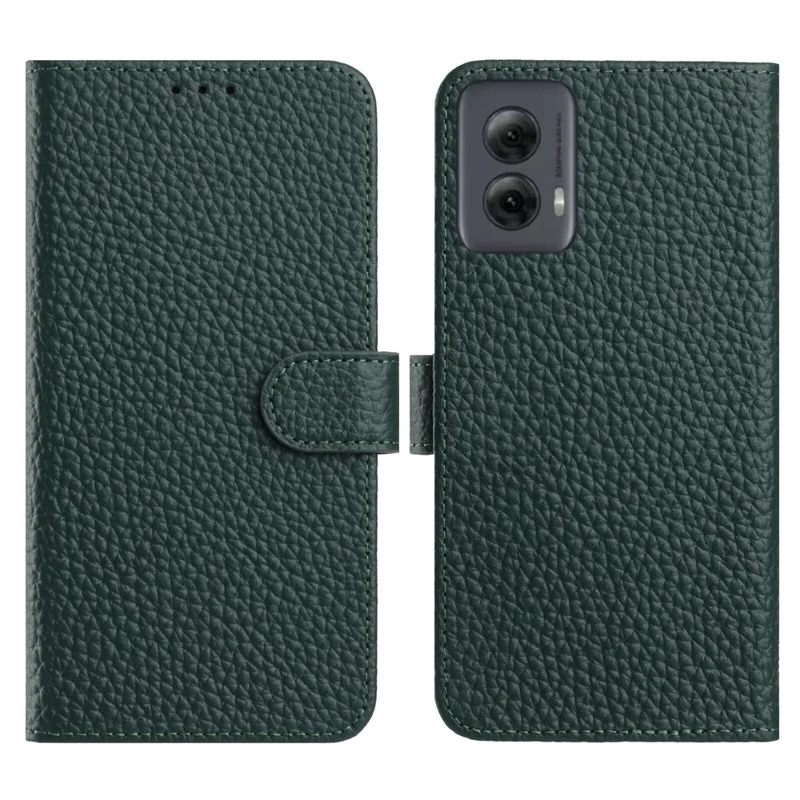 Pour Motorola Moto G Power (2024) Étui Portefeuille Support Texture de Litchi Cuir de Vache Véritable Housse de Téléphone à Rabat - Vert
