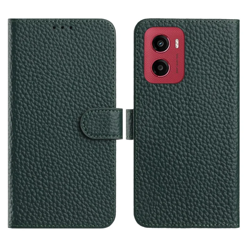 Per Motorola Moto E15 4G / G05 4G Custodia Portafoglio Stand Texture Litchi Vera Pelle di Mucca Flip Cover Telefonica - Verde