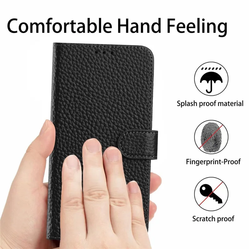 Funda Flip Phone Para Motorola Moto G64y 5G / G54 5G / G14 4G Cartera Soporte Textura de Litchi Cuero Genuino de Vaca - Negro