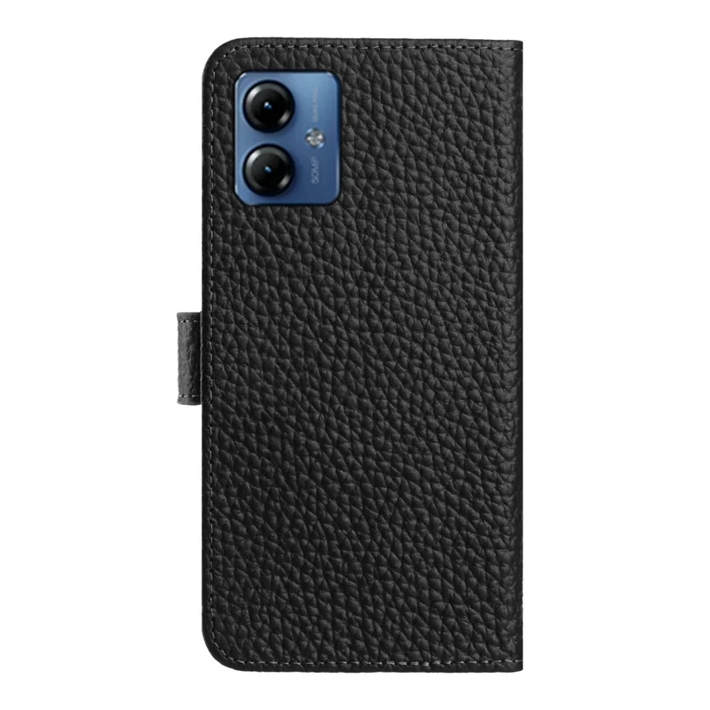 Funda Flip Phone Para Motorola Moto G64y 5G / G54 5G / G14 4G Cartera Soporte Textura de Litchi Cuero Genuino de Vaca - Negro