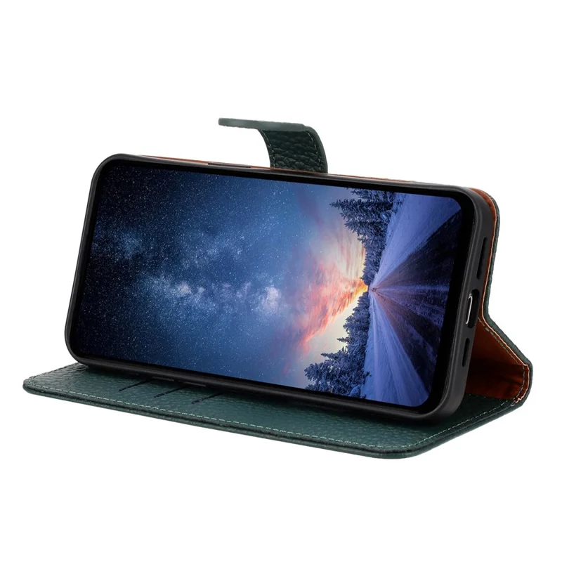 Pour Motorola Moto G15 Power 4G / G15 4G Étui Portefeuille Support Texture de Cuir de Vache Véritable à Rabat - Vert