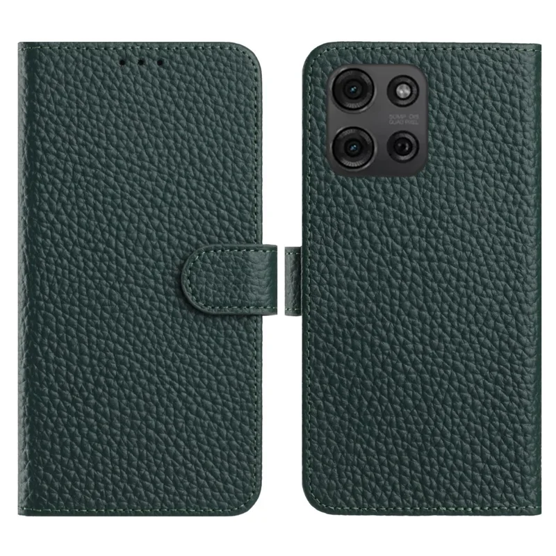 Чехол для Motorola Moto G75 5G с кошельком и подставкой, из натуральной воловьей кожи с текстурой личи, флип-чехол для телефона - Зеленый