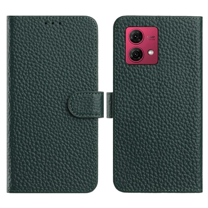 Для Motorola Moto G84 5G Чехол-книжка Стенд Текстура личи Натуральная кожа коровы Флип-чехол для телефона - Зеленый