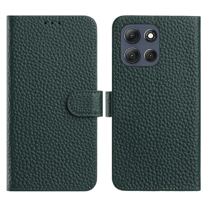 For Motorola Moto G86 5G Case Wallet Stand Litchi Texture Genuine Cow Leather Flip Phone Cover - Green