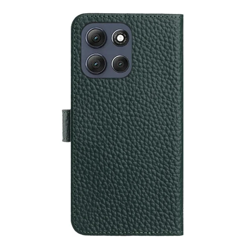 For Motorola Moto G86 5G Case Wallet Stand Litchi Texture Genuine Cow Leather Flip Phone Cover - Green