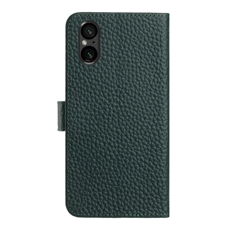 Étui portefeuille pour Sony Xperia 5 V avec support, texture de cuir de vache véritable, style litchi - Vert