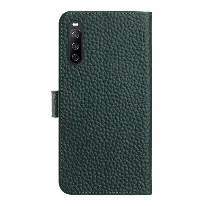For Sony Xperia 10 IV 5G Case Wallet Stand Litchi Texture Genuine Cow Leather Flip Phone Cover - Green