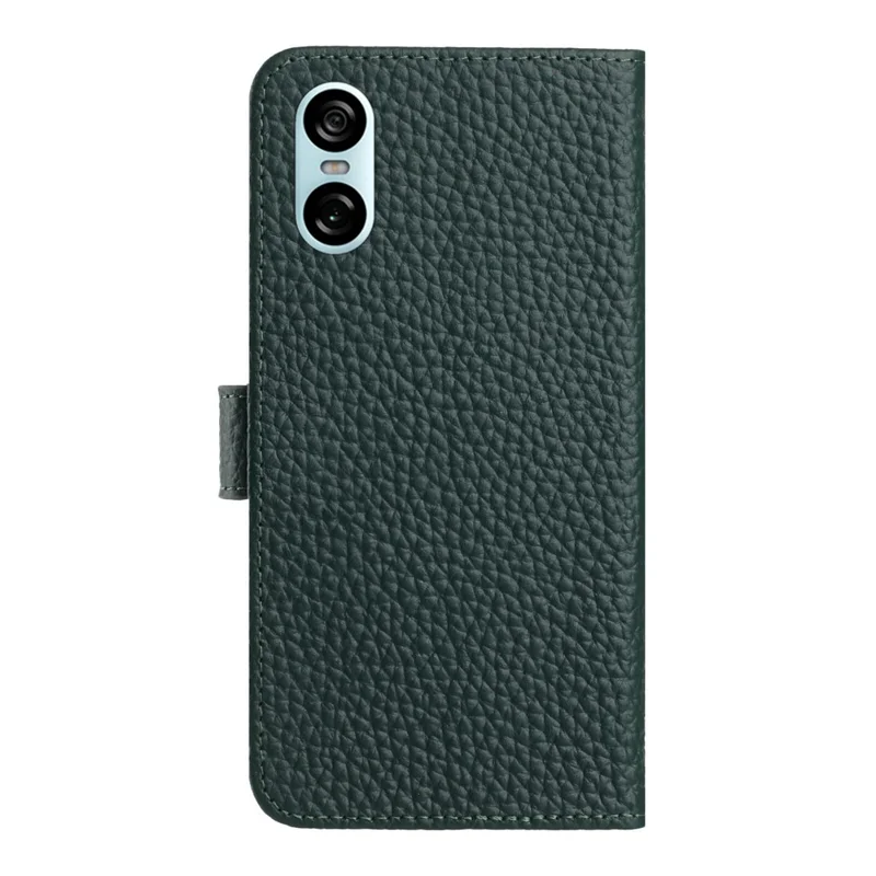 For Sony Xperia 10 VI Case Wallet Stand Litchi Texture Genuine Cow Leather Flip Phone Cover - Green
