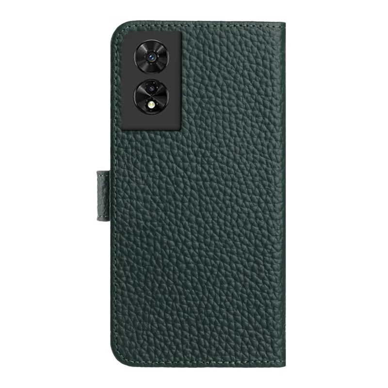 For TCL 505 T509K  /  T5094 Case Wallet Stand Litchi Texture Genuine Cow Leather Flip Phone Cover - Green