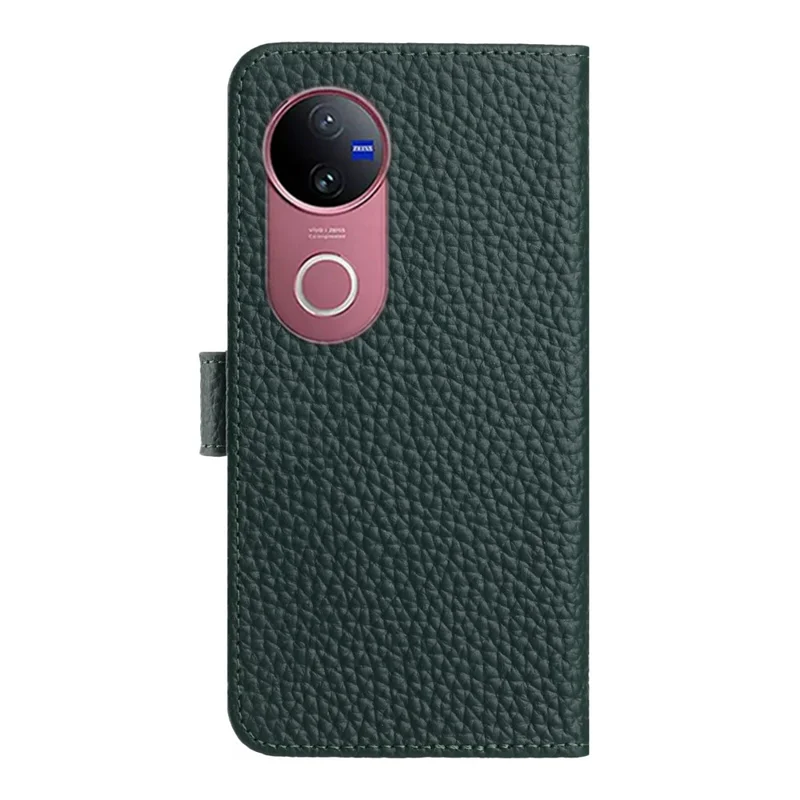 Cover a portafoglio con supporto per vivo V50 5G / V50e 5G, in vera pelle di mucca con texture di litchi - Verde