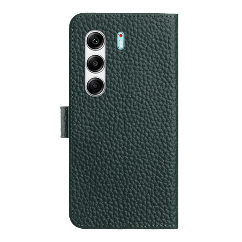 For TECNO Camon 40 Pro 4G Case Wallet Stand Litchi Texture Genuine Cow Leather Flip Phone Cover - Green