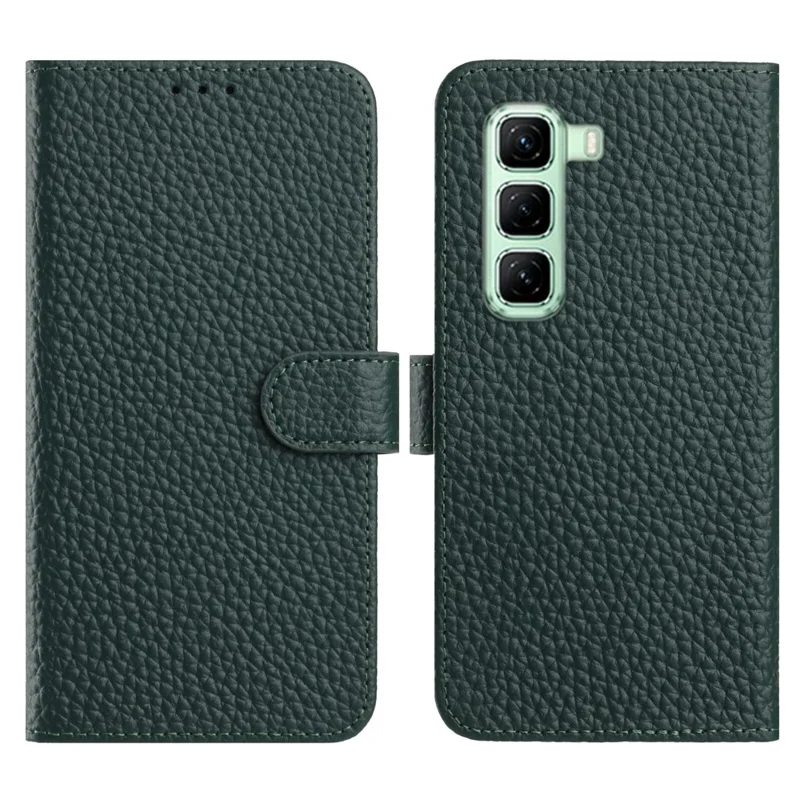 Per Infinix Hot 50 4G Custodia Portafoglio Stand Texture Litchi Vera Pelle Bovina Flip Cover Telefono - Verde