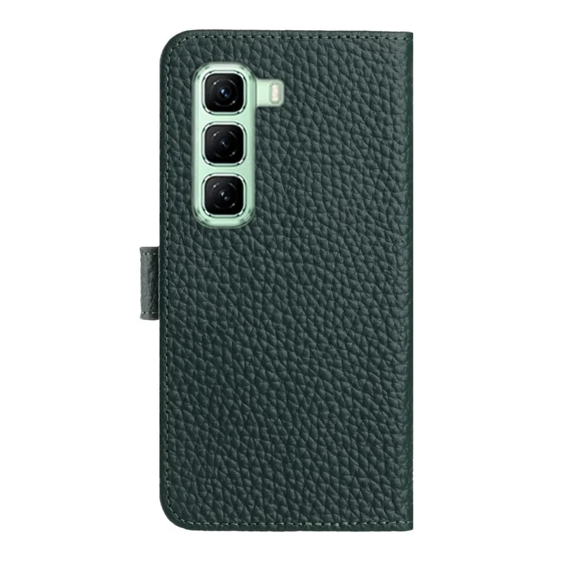 Per Infinix Hot 50 4G Custodia Portafoglio Stand Texture Litchi Vera Pelle Bovina Flip Cover Telefono - Verde