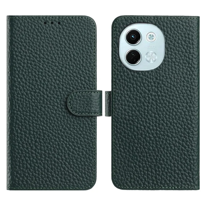 For TECNO Spark 30 5G  /  Pova 6 Neo 5G Case Wallet Stand Litchi Texture Genuine Cow Leather Flip Phone Cover - Green