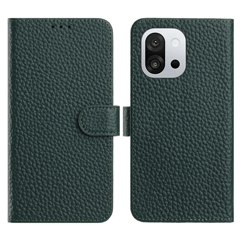For OnePlus 13T 5G Case Wallet Stand Litchi Texture Genuine Cow Leather Flip Phone Cover - Green