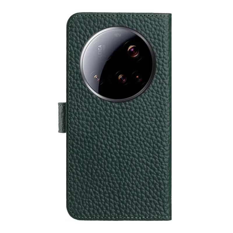 For Xiaomi 15 Ultra Case Wallet Stand Litchi Texture Genuine Cow Leather Flip Phone Cover - Green