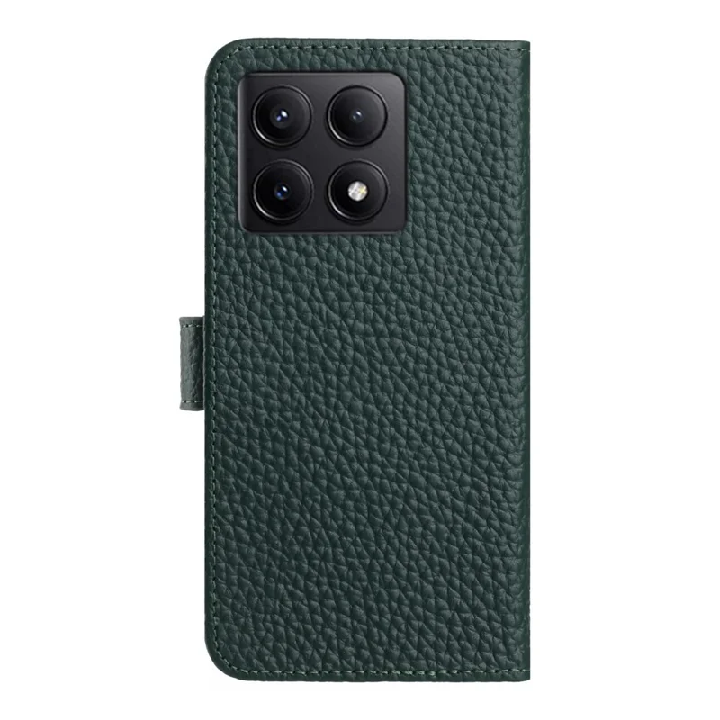For Xiaomi 14T Pro Case Wallet Stand Litchi Texture Genuine Cow Leather Flip Phone Cover - Green