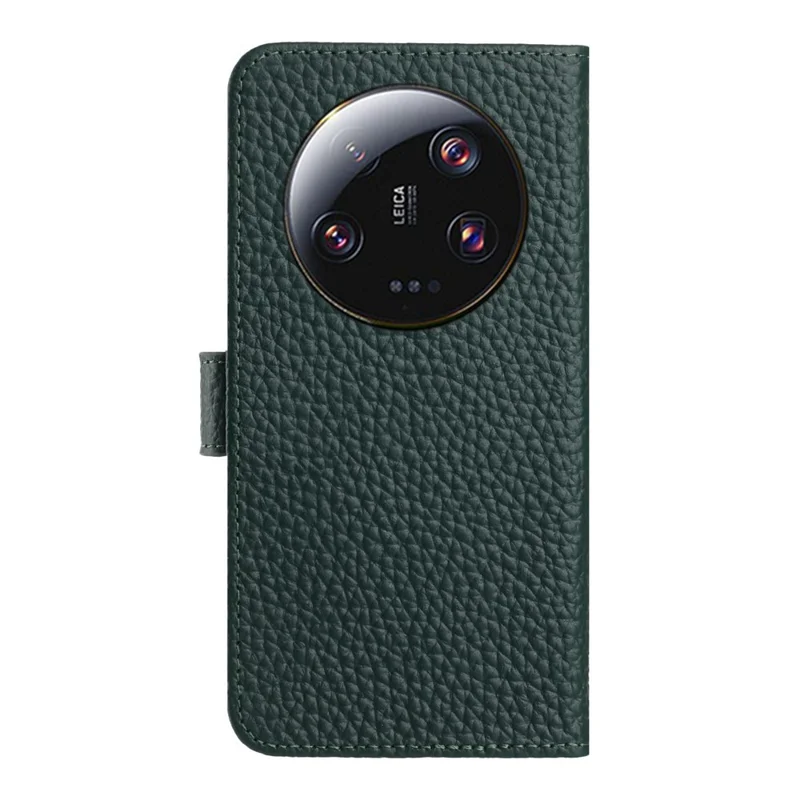 For Xiaomi 14 Ultra Case Wallet Stand Litchi Texture Genuine Cow Leather Flip Phone Cover - Green