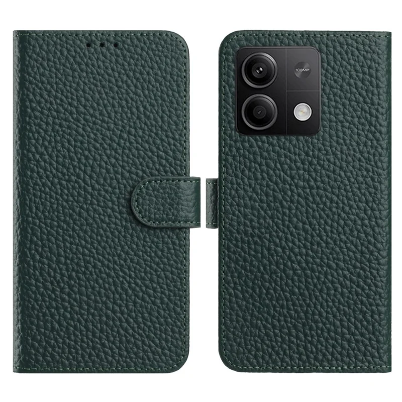 Flip Phone Case For Xiaomi Redmi Note 14S 4G  /  Note 13 Pro 4G  /  Poco M6 Pro 4G Wallet Stand Litchi Texture Genuine Cow Leather Cover - Green