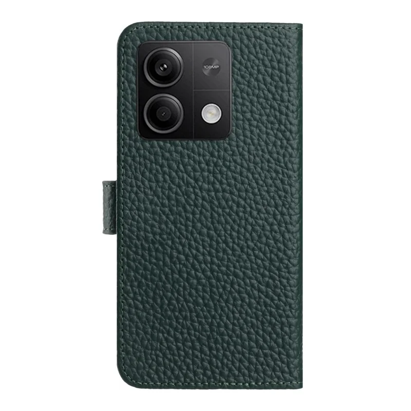 Flip Phone Case For Xiaomi Redmi Note 14S 4G  /  Note 13 Pro 4G  /  Poco M6 Pro 4G Wallet Stand Litchi Texture Genuine Cow Leather Cover - Green
